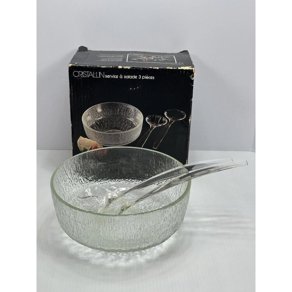 Vintage Indiana Glass Crystal Ice Three‎ Piece Salad Bowl Set Original Box 3610